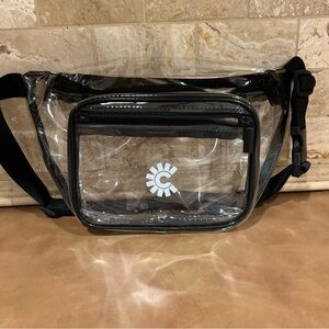 Clear plastic and black trim  , 2 pocket stadium fanny pack, good condition